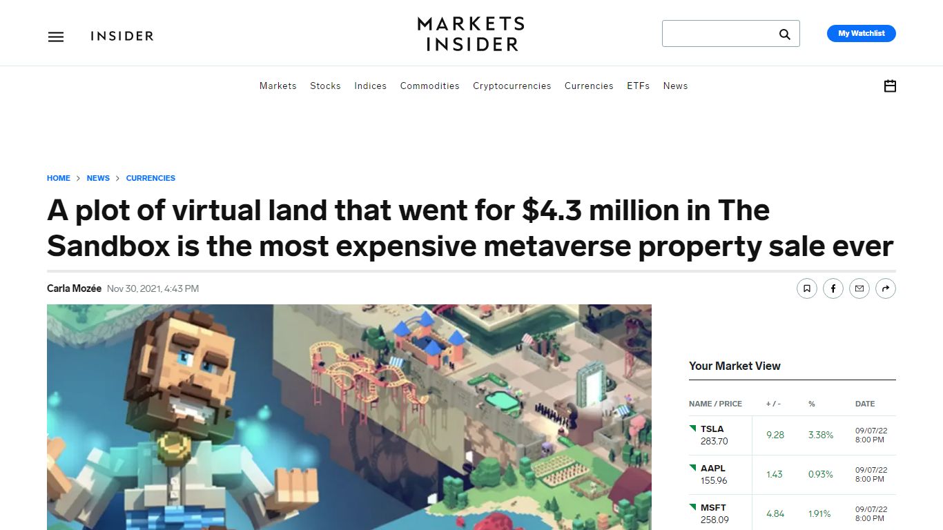 A plot of virtual land that went for $4.3 million in The Sandbox is the ...